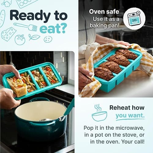 Souper Cubes 1 Cup Silicone Soup Freezer Molds with Lids - Soup Cubes with Steel Reinforced Rim - Perfect for Freezing Broth, Rice, Individual Portions, Meal Prepping and More - Aqua - 2-Pack thumbnail 5
