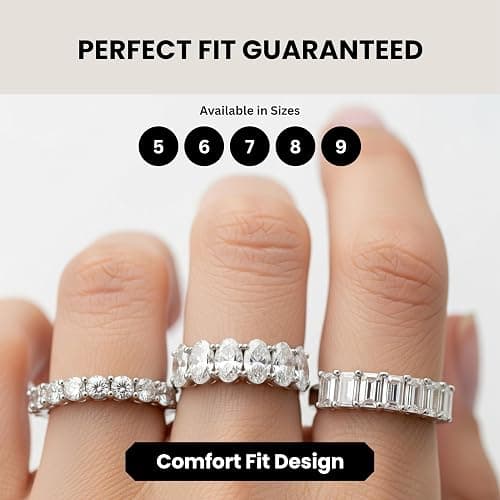 KISPER 14K White Gold Plated Eternity Band Rings for Women - AAAAA Cubic Zirconia Round Oval Emerald Cut Wedding Bands Stackable Size 5-9 thumbnail 4