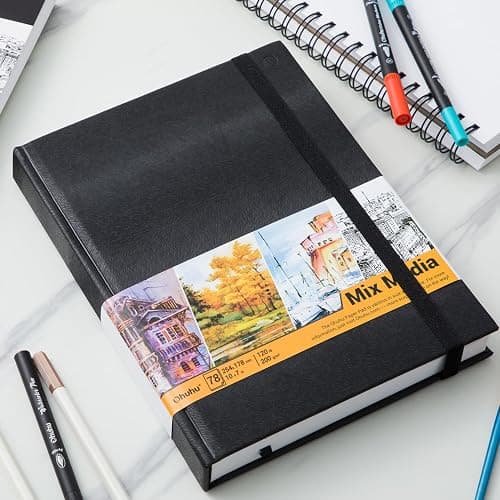 Ohuhu 10"x7" Mix Media Pad Art Sketchbook 78 Sheets for Painting Drawing | Large Sketch Book - 120 LB/200 GSM Heavyweight Paper - Hardcover Mixed Media Sketch Pad for Watercolor Acrylic Christmas Gift thumbnail 7