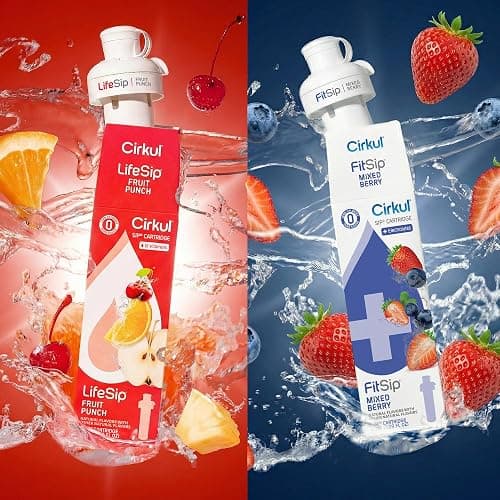 Cirkul 22oz. BPA-Free Plastic Water Bottle Starter Kit with Blue Lid, 2 Flavor Cartridges (1 LifeSip Fruit Punch, 1 FitSip Mixed Berry) No Sugar, Zero Calorie Drink Mix thumbnail 3