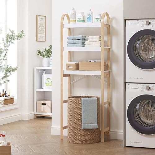 Spirich Over The Toilet Storage Shelf, 3-Tier Over Toilet Bathroom Organizer, Space-Saving Above Toilet Storage Shelf Rack with Bamboo Frame thumbnail 5