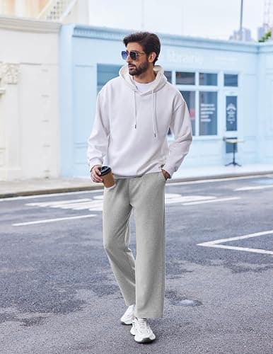 PINSPARK Men's Sweatpants Open Bottom Cotton Lounge Pants Baggy Sweat Pants with Pockets Casual Drawstring Jogger Sweatpants thumbnail 3