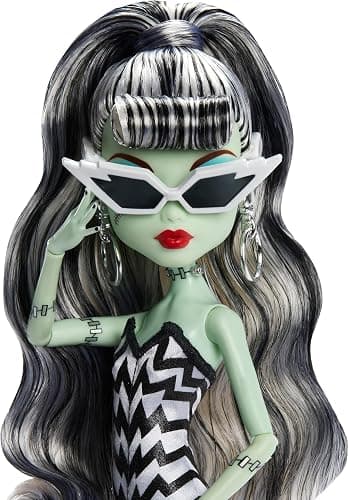 Monster High x Barbie Frankie Stein Doll with Original Barbie-Inspired Swimsuit and Solo in The Spotlight Black Evening Dress and Accessories thumbnail 3