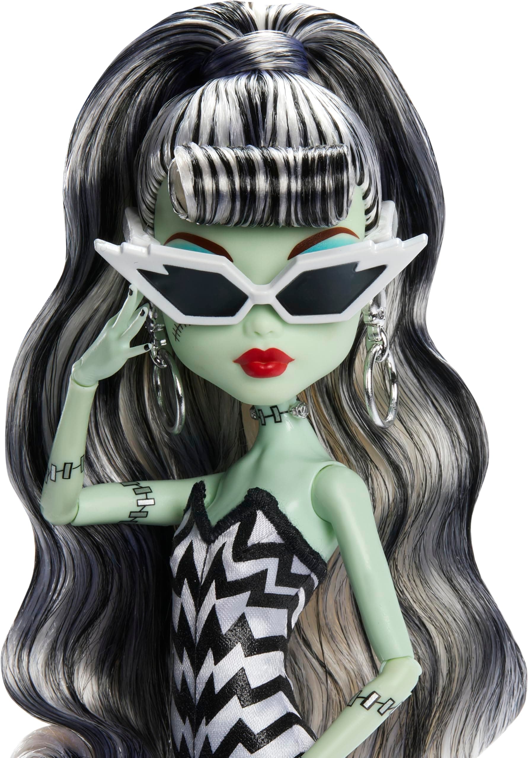 Monster High x Barbie Frankie Stein Doll with Original Barbie-Inspired Swimsuit and Solo in The Spotlight Black Evening Dress, Accessories thumbnail 4