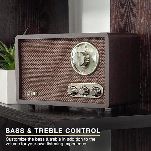 Victrola Willow – Retro Wood Bluetooth Radio with Built-in Speakers: Elegant & Vintage Design, Rotary AM/FM Tuning Dial, Bass & Treble Control, Wireless Streaming (Walnut) thumbnail 5