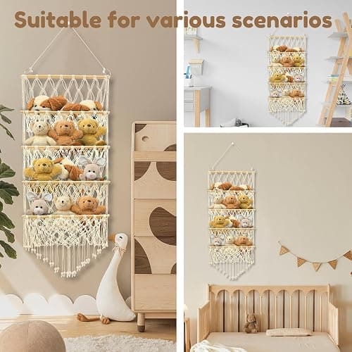 Sutowe 4-layer Versatile Plush Toy Storage Large Capacity Toy Organizer Safe Nursery Hanging Organizer Stable Stuffed Animals Holder for Kids Children Bedroom(Beige) thumbnail 7