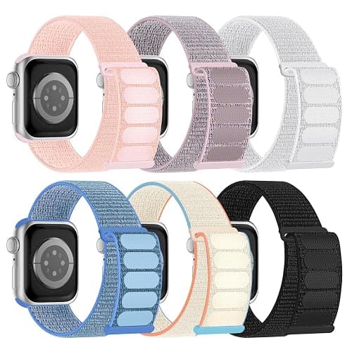 6 Pack Sport Nylon Loop Band Compatible with Apple Watch Band 38mm 40mm 41mm 42mm 44mm 45mm 46mm 49mm for Women Men, Adjustable Breathable Braided Straps for iWatch Series 11/10/9/8/7/6/5/4/3/SE/Ultra - Image 1