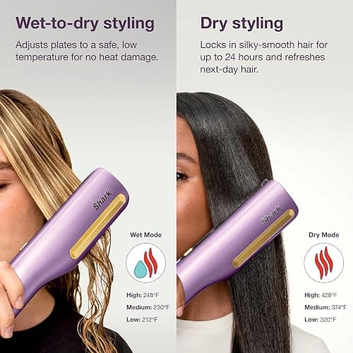 Shark SilkiPro™ Straight | Wet-to-Dry Hair Straightener + Rapid Blow Dryer | 3 Interchangeable Combs | Ultra-Fast Drying | No Heat Damage | for All Hair Types | Rose Petal | HT400PK thumbnail 6
