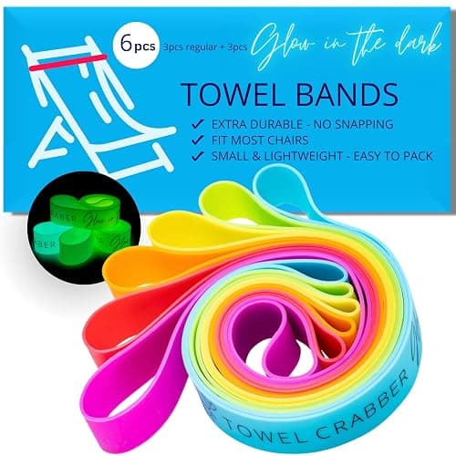 Towel Bands (6-Pack), Beach Pool & Cruise Chairs, Extra Durable, No Snapping, Cruise Ship & Beach Essentials, Great Alternative to Beach Towel Clips (3 Regular + 3 Glow in The Dark - Image 1