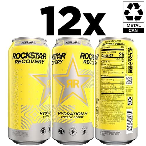 Rockstar Energy Drink with Caffeine Taurine and Electrolytes, Recovery Lemonade, 16oz (12 Pack) (Packaging May Vary) thumbnail 3