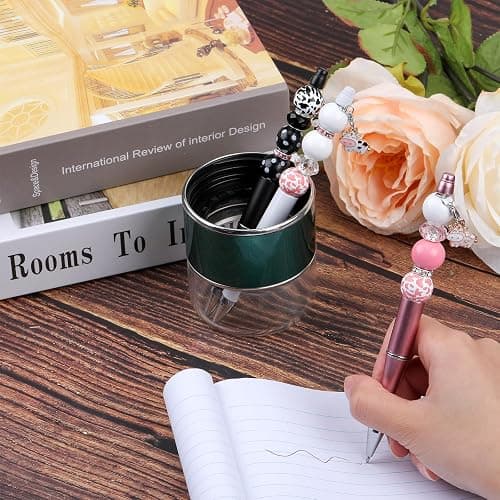 WEWAYSMILE 18 Pieces Beadable Pen DIY Cow Series Ballpoint Pen Set in Black Ink, with 110 Various Beads, 18 Pcs Lobster Clasps, 18 Cow Pendants, DIY Gifts Crafts Office Supplies thumbnail 5