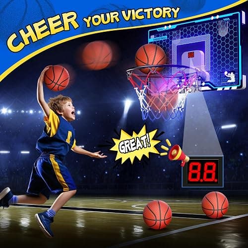 HopeRock Indoor Mini Basketball Hoop for Kids, Basketball Hoops Over The Door with LED Lighting, Mini Hoop with Scoreboard & 3 Balls, Basketball Toys Gifts for 5 6 7 8 9 10 11 12 Year Old Boys Girls thumbnail 3