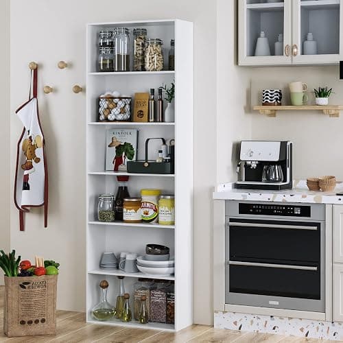 FOTOSOK 6 Tier Tall Bookshelf and Bookcase with Open Display Shelves, White | Industrial Tall Bookcases with Storage, Freestanding Book Shelf for Home Office, School Library , Living Room, Narrow Space thumbnail 4