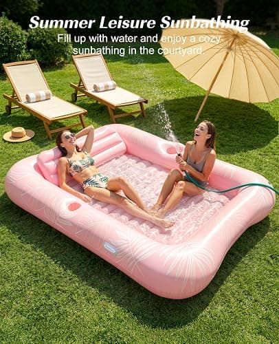 HeySplash Inflatable Tanning Pool Lounger Float, Suntan Tub for Adults, Blow Up Sunbathing Pool with Integrated Pillow and Cup Holder, Heavy Duty Tanning Bed for Backyard Lake Beach thumbnail 5