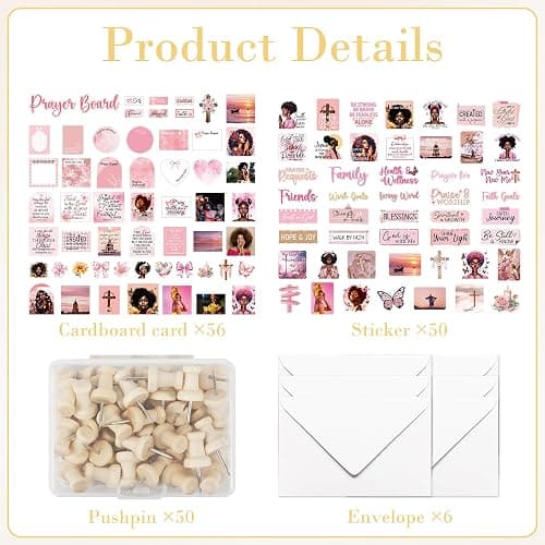 Prayer Board Kit for Black Women, 162 Pcs Pink Black Girl Vision Board Supplies Set with Bible Verse Cards Stickers Envelopes Pins, Christian Décor for Home School Office Church (No Board) thumbnail 4