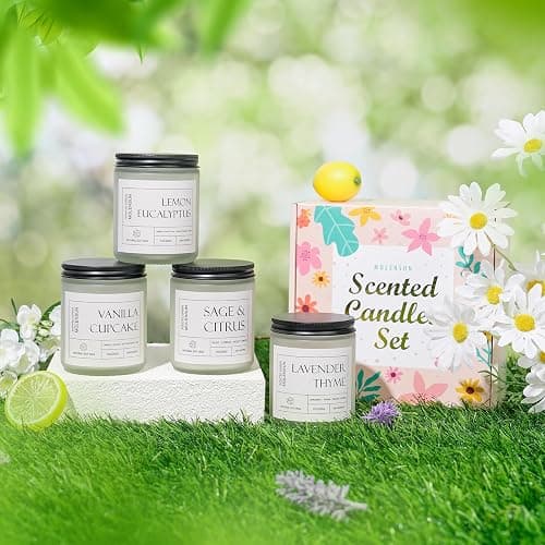 Molensun 4 Pack Candles for Home Scented, 28 oz Long Lasting Candles, Soy Candle Set Gift for Women - Lavender Thyme/Lemon Eucalyptus/Sage &Citrus/Vanilla Cupcake thumbnail 9