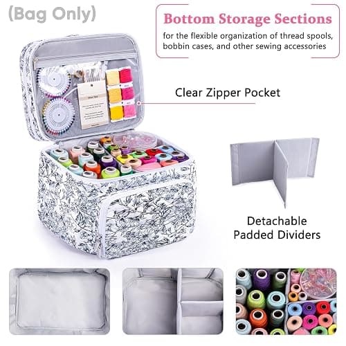 AMOIGEE Double-Layer Sewing Organizer Storage Bag with 2 Detachable Pouches, Large Quilted Sewing Basket for Supplies & Tools, Portable Travel Sewing Kit Case, Gift for Mom(BAG ONLY) thumbnail 5