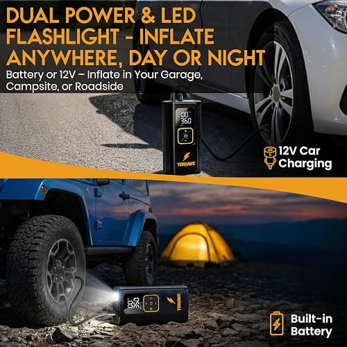 Portable Tire Inflator Air Compressor for Car Tires, Dual Cylinder, Cordless Air Pump for Car, Truck, SUV, 160 PSI, Dual Power, 7500mAh Battery, 12V DC, LED Light & Auto Shut-Off thumbnail 2