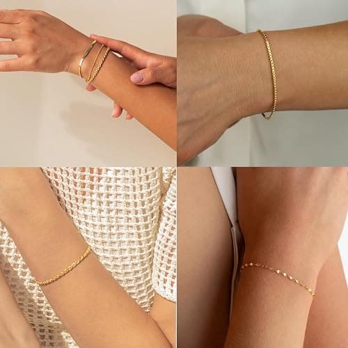 Amicon Gold Bracelets for Women,Dainty 14K Gold Plated Stack Set Trendy Stackable non tarnish Paperclip Chain Bracelets Gold Jewelry Sets Gifts for Women thumbnail 6