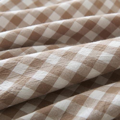 Silnuo Taupe/White Plaid Ruffled Body Pillow Cover Washed Cotton Farmhouse Checkered Gingham 1 Piece Pillowcase for Living Room 20"x54" thumbnail 4