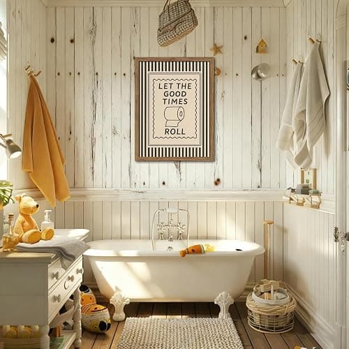 Framed Let The Good Times Roll Bathroom Print, Vintage Funny Toilet Quote Canvas Wall Art, Stripes Bathroom Picture Poster, Downstairs Toilet Painting Wall Decor 8x10 inch thumbnail 4