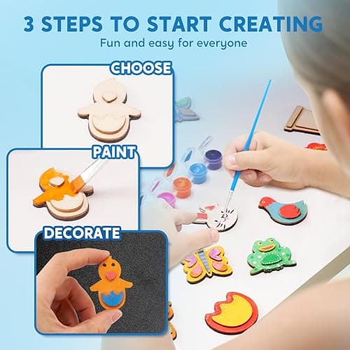 JOYIN 12 Wooden Magnet Creativity Arts & Crafts Painting Kit for Kids, Decorate Your Own Painting Gift for Halloween Crafts, Birthday Parties and Family Crafts, Party Favors for Boys Girls thumbnail 4