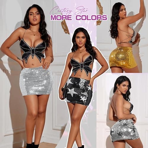 Century Star Sequin Mini Sparkly Glitter Low Rise Sparkle Shiny Metallic Rave Skirt thumbnail 6