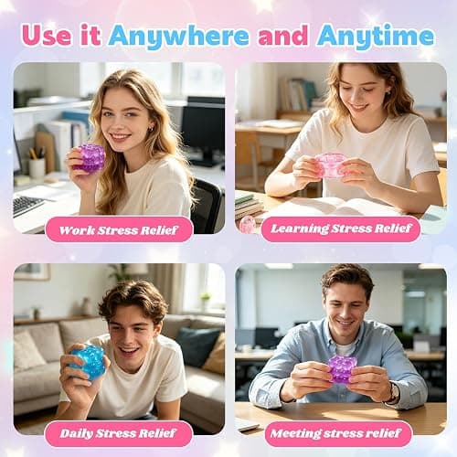 Ice Cube Squishy Fidget Toy, Squeeze Cube, Slow Rising Squeeze Cubes Fidget Toy, Sensory Stress Relief Toy for Focus and Relax Hand Muscles, Soft Handheld Squishy Cubes for Desk Fidget (Pink) thumbnail 5