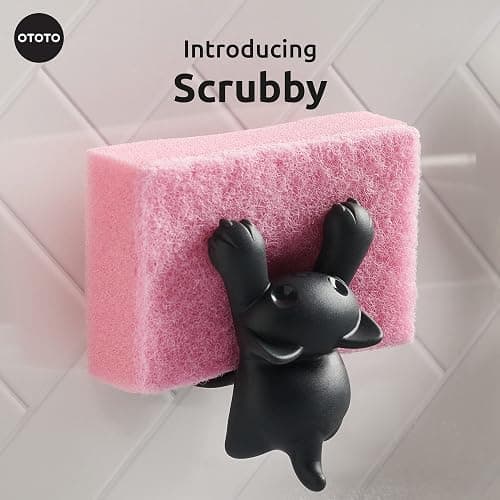 OTOTO Scrubby Cute Cat Sponge Holder for Kitchen Sink - Dishwasher Safe Dish Organizer- Compact, Cute Kitchen Accessories, Dish Sponge, White Elephant Gifts thumbnail 3