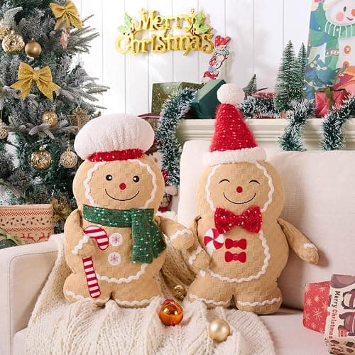 Lanpn Christmas Gingerbread Man Pillows, Christmas Decoration Winter Soft Fleece Cute Ginger Bread Throw Cushion for Sofa Bedroom Xmas Decor (20.5x13.5 inch, Boy) thumbnail 5