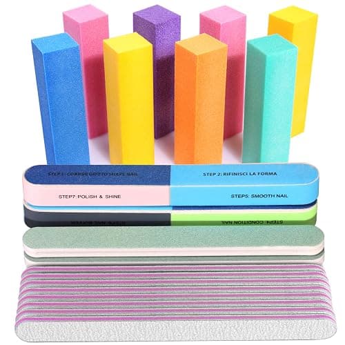 FANDAMEI Nail File and Buffer, Professional Manicure Tools Kit. 8PCS Rectangular Nail Buffer Block, 8PCS Nail File, 2PCS 7 Way Nail File & 2PCS Nail Polishing Buffer. Nail Care File Buffer Tool - Image 1