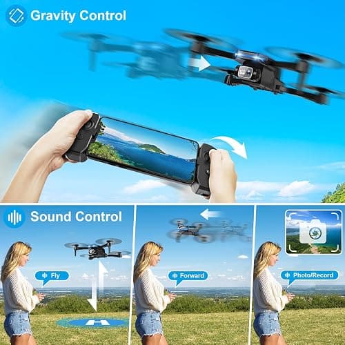 Drone with 1080P Camera - Foldable Remote Control Quadcopter with Voice Gesture Control, 3D Flip, One Key Start, Emergency Stop, 2 Batteries, Easier to use, Toy for Kids Adult Beginners thumbnail 5
