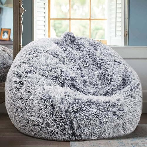 Fluffy Bean Bag Chair for Kids, 2.5FT Round Memory Foam Filled Bean Bag for Teens & Kids, Ultra Soft Faux Fur Fabric Bean Bag Chairs for Playroom, Living Room, Bedroom, Gray thumbnail 5