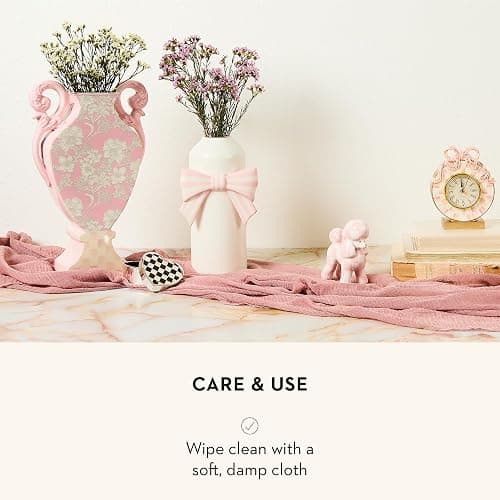 MACKENZIE-CHILDS Ceramic Vase, Unique Flower Vase, Table Decor for Living Room, Pink-and-White Rosy Bow thumbnail 5