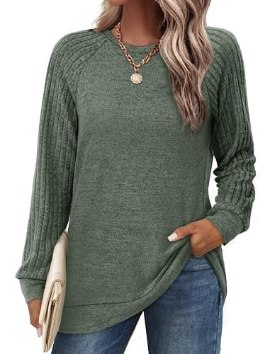Saloogoe Tunic Sweatshirts for Women Crewneck Lightweight Sweaters Raglan Long Sleeve Shirts Fall Fashion Tops 2025 - Image 1