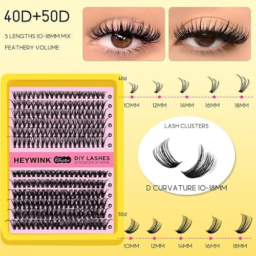 HEYWINK DIY Lash Extension Kit Volume Lash Clusters 40D+50D Individual Lashes Lash Clusters Kit Thick Eyelash Extension Kit Thin Band Lashes Cluster Lash Bond and Seal Tweezers(40D+50D 10-18MM Kit) thumbnail 2