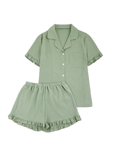 Remidoo Women's Floral Pj Set Short Sleeve 2 Piece Button Up Pajamas Sleepwear - Image 1