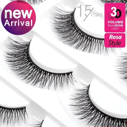 Eliace False Eyelashes Natural look Cat Eye Lashes Wispy Strips 3D Mink Lashes 13MM,15 Pairs Fake Eyelashes Faux Fluffy, Winged Fox Eyelashes, Soft Thin Band Comfortable Reusable False Lash Rosa Style thumbnail 4