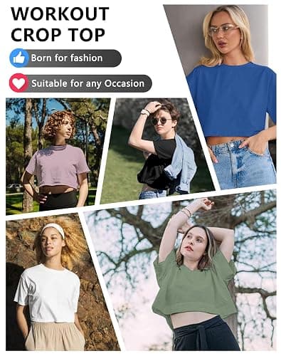 Dalavch 4/6 Pack Women's Crop Top Short Sleeve Athletic Workout Yoga Running Gym Casual Tees T-Shirts Loose Fit thumbnail 6