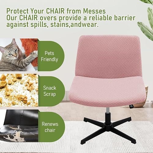 FUANGUI Criss Cross Chair Cover, Stretch Mid Back Wide Armless Accent Chair Slipcover, Exquisite Vanity Chair Cover for Dorm Home Desk Office Chair - Knitted Pink thumbnail 5