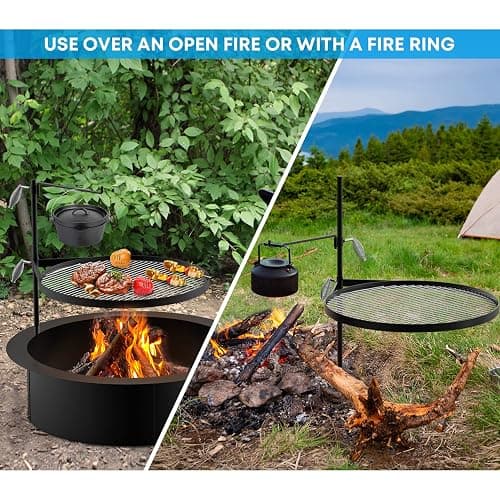 Stanbroil Fire Pit Grill Grate, Swivel Campfire Grill Cooking Grate | Adjustable Height, 360° Swivel Grill Grate, Hanging Bar for Pots & Kettles, Stainless Steel, Campfire Cooking Essential thumbnail 6