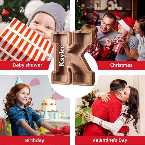 Summidate Large Wooden Piggy Bank for Kids Adults, Alphabets Letter A-Z Piggy Bank for Boys Girls, Coins Bills Change Bank Box Personalized Initial Name Kids Money Bank for Birthday Present and Decor thumbnail 6