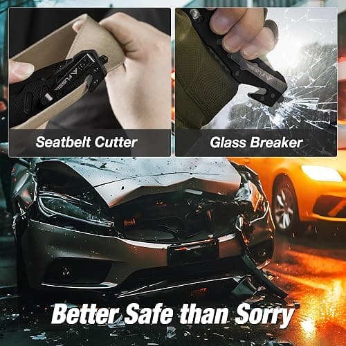 FLISSA Folding Pocket Knife with Clip, Glass Breaker and Seatbelt Cutter, Survival Knife for Emergency Rescue Situations, EDC Knife for Tactical, Hunting, Camping, Outdoor, Unique Gifts for Dad, Father-Black thumbnail 4