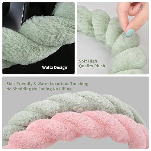 HighnessHwoo Luxury Fluffy Winter Car Steering Wheel Cover for Women Soft Warm Plush Cute Auto Accessories for Vehicle, Sedan, Universal, Fuzzy, Anti Slip, Pink, Standard Size, 14.75-15.15" thumbnail 6