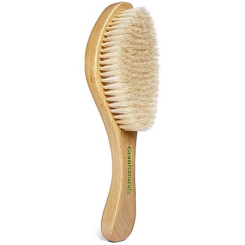 GranNaturals Soft Bristle Hair Brush - Curved Boar Bristle Vintage Style Hairbrush for 360 Waves, Sleek Slick Back Ponytail & Bun, Smoothing, Fades for Women & Men - Wooden Handle - Image 1