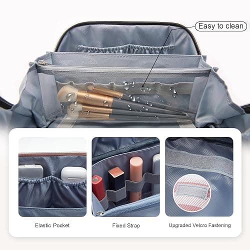 BOYATU Travel Makeup Bag for Women: Large Cosmetic Bag Set of 3 - PU Leather Make up Bag with Compartments - Compact Waterproof Toiletry Bag with Divider & Handle (B-1-Pink) thumbnail 5