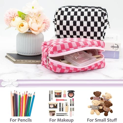 PAZIMIIK Checkered Makeup Bag for Purse Portable Zipper Make Up Pouch Small Cosmetic Case for Travel Accessories (6PCS Colorful) thumbnail 4