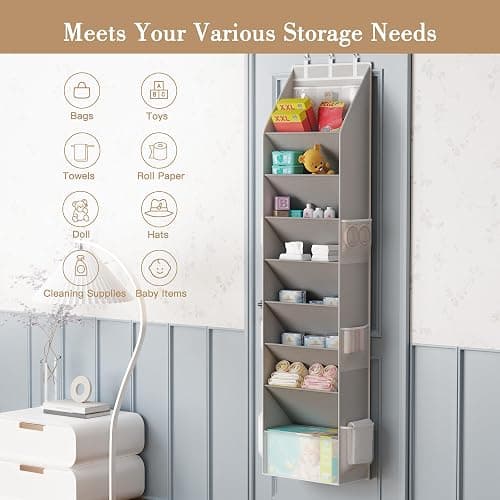Criusia Shoe Organizer, Over the Door Shoe Organizer, Hanging Closet Shoe Storage with Large Deep Pockets, Fits 16–24 Pairs of Sneakers, Sandals, Boots, Gray thumbnail 8