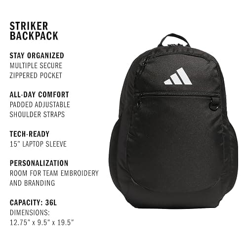 adidas Striker 3 Team Sports Backpack – Daypack for Sports Gym Travel, 36L thumbnail 2