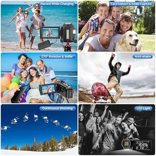Video Camera Camcorder Digital YouTube Vlogging Camera Recorder FHD 1080P 24.0MP 3.0 Inch 270 Degree Rotation Screen 16X Digital Zoom Camcorder with Microphone,Remote Control and 2 Batteries thumbnail 6
